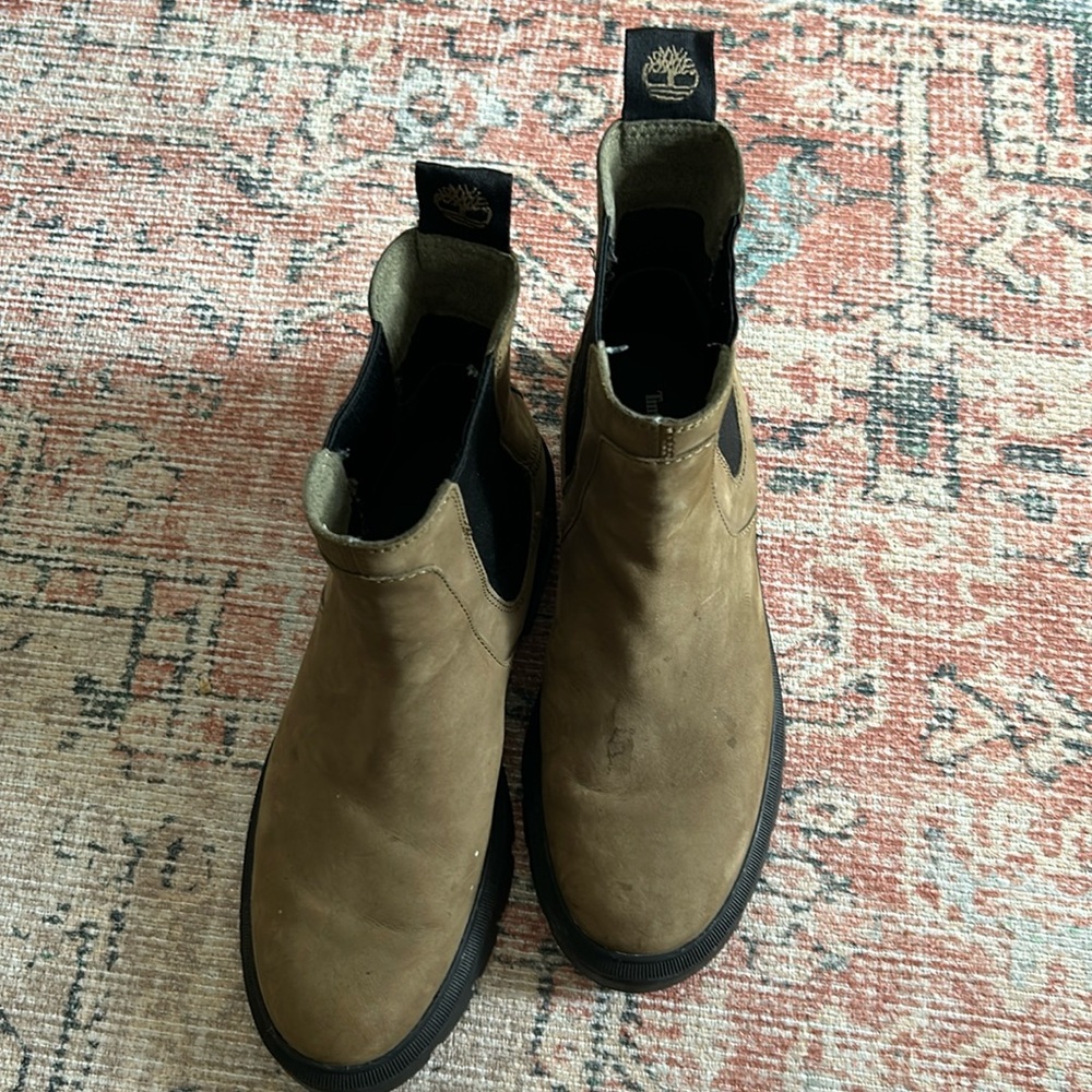 Green Timberland boots. Size 8.